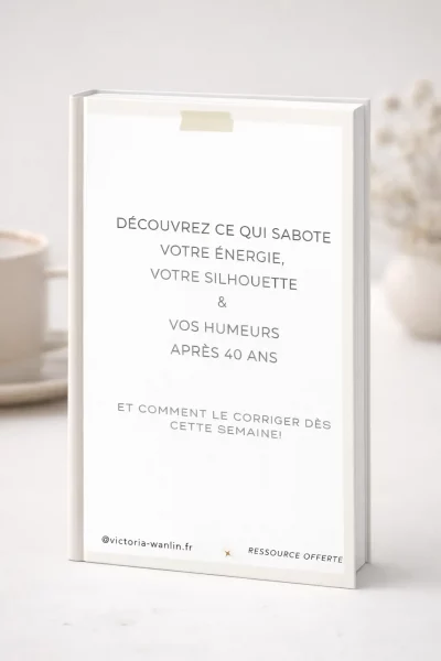 Mockup du guide nutrition après 40 ans énergie, silhouette et hormones